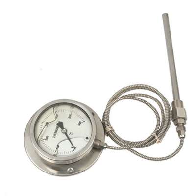 Food industry temperature gauge with capillary